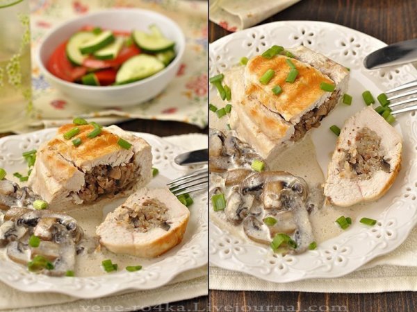 Куриные грудки фаршированные гречкой и шампиньонами