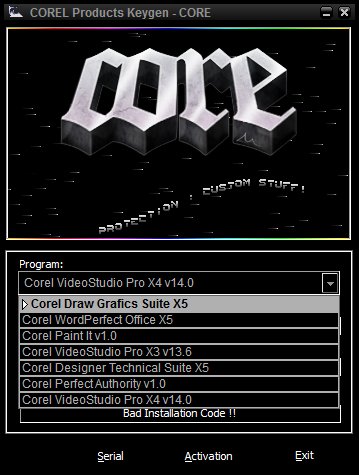 Кейген для продуктов Corel