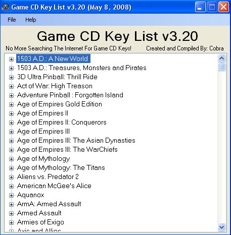 Game CD Key List3.20