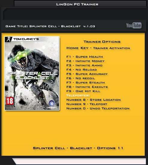 T C Splinter Cell Blacklist Trainer11