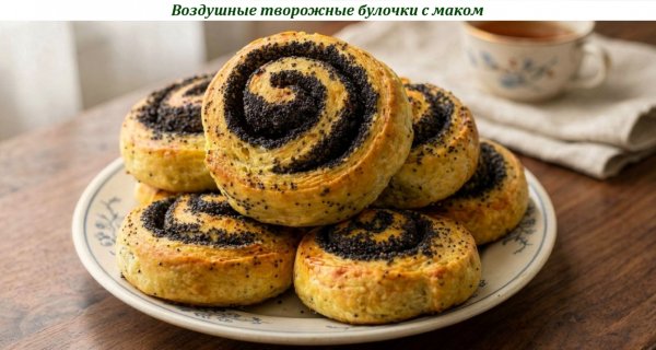 Воздушные творожные булочки с маком
