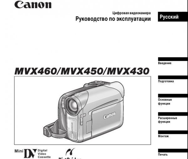 инструкция canon mvx460 mvx450 mvx430