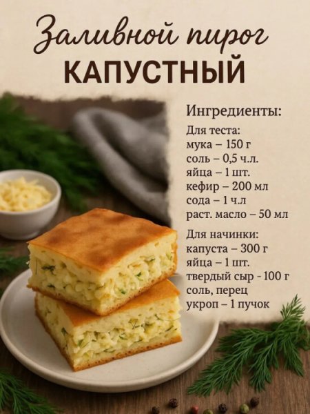 Заливной пирог Капустный