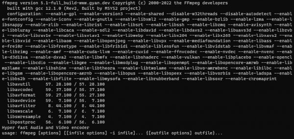 Ffmpeg v5.1 full build shared x64
