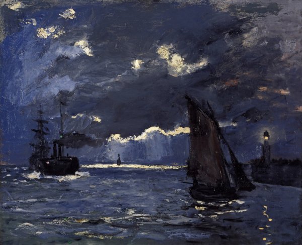 Морской пейзаж, корабли в лунном свете, Клод Моне (ок. 1864)