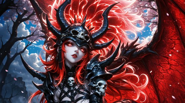 Anime-girl-fantasy-demon-warrior-skull-wings-armor-4k 342@5