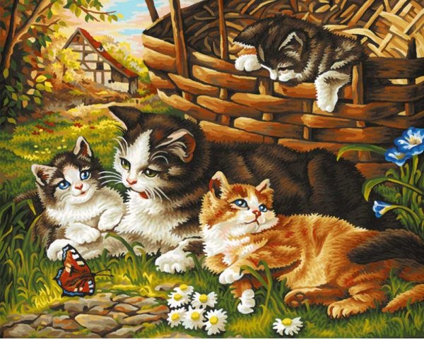 Кошка с котятами. Панно.